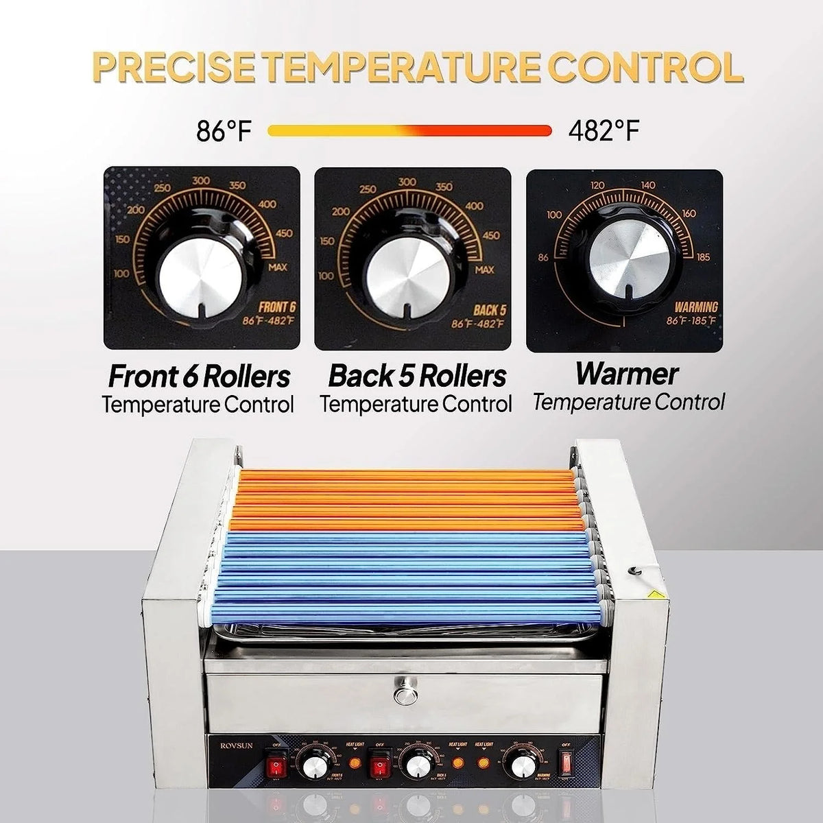 2000W 11 Rollers Hot Dog Roller Grill Cooker Machine with Bun Warmer O151118