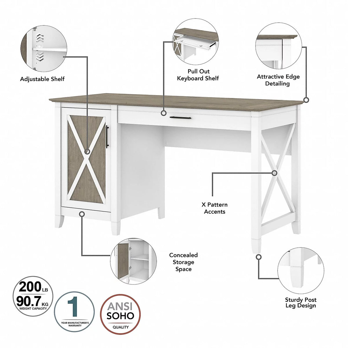 54W Computer Desk with Storage and Office Chair E3461