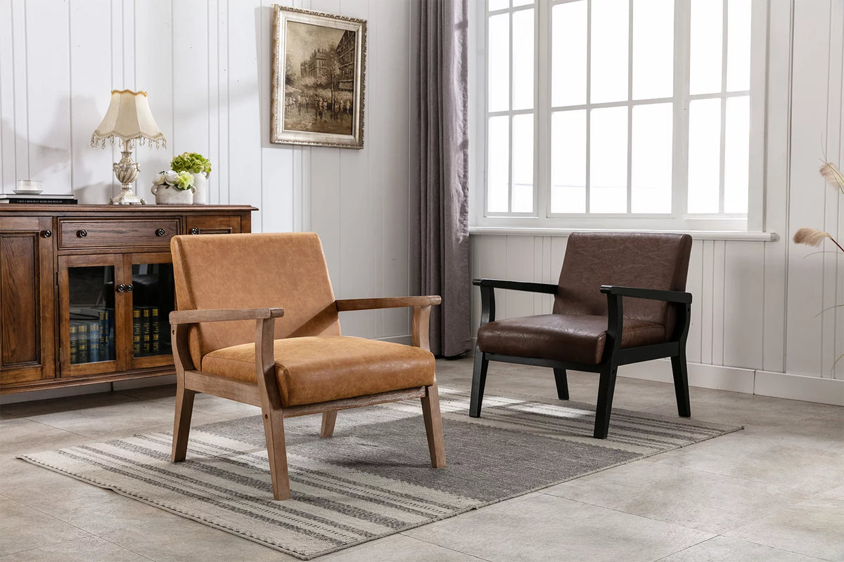 Tan Faux Leather Wooden Accent Chair G2520