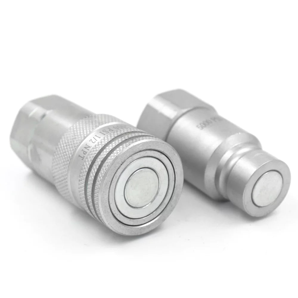 1/2" NPT Flat Face Hydraulic Quick Connect Couplers Set with Dust Caps S965