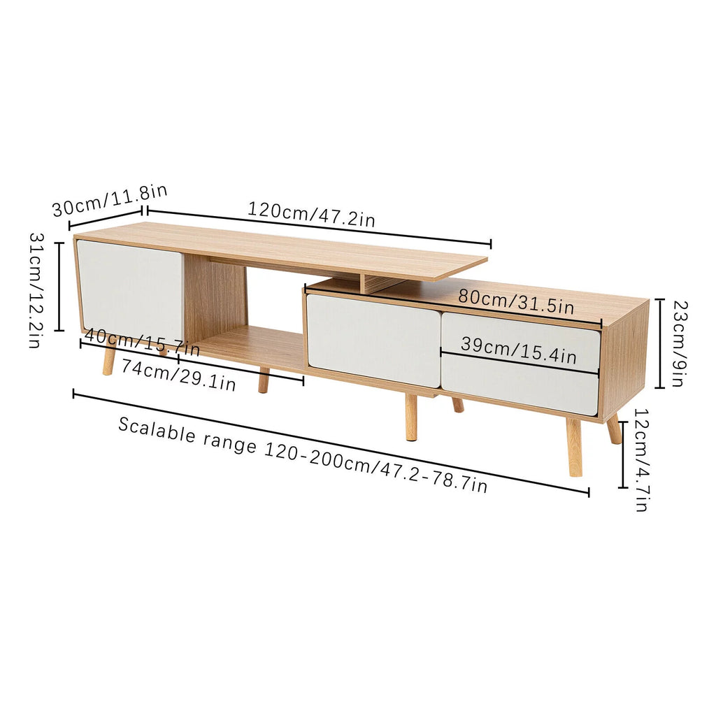 White Oak Adjustable Wooden TV Stand with 2 Drawers 1 Door K7106