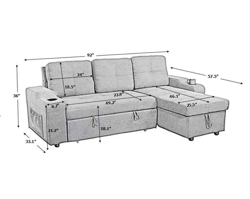 Dark Grey Right-Facing Sectional Sofa with Chaise and Storage T9611