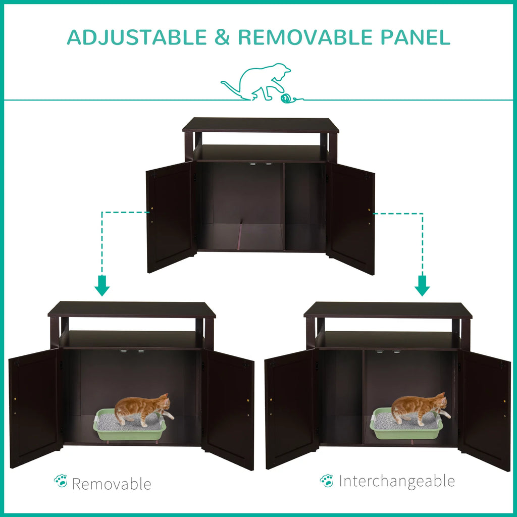 Wooden Cat Litter Box Enclosure with Adjustable Interior Wall B133683