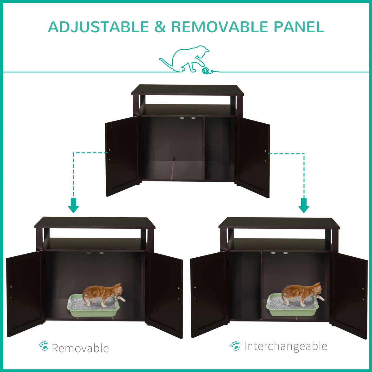 Wooden Cat Litter Box Enclosure with Adjustable Interior Wall B133683
