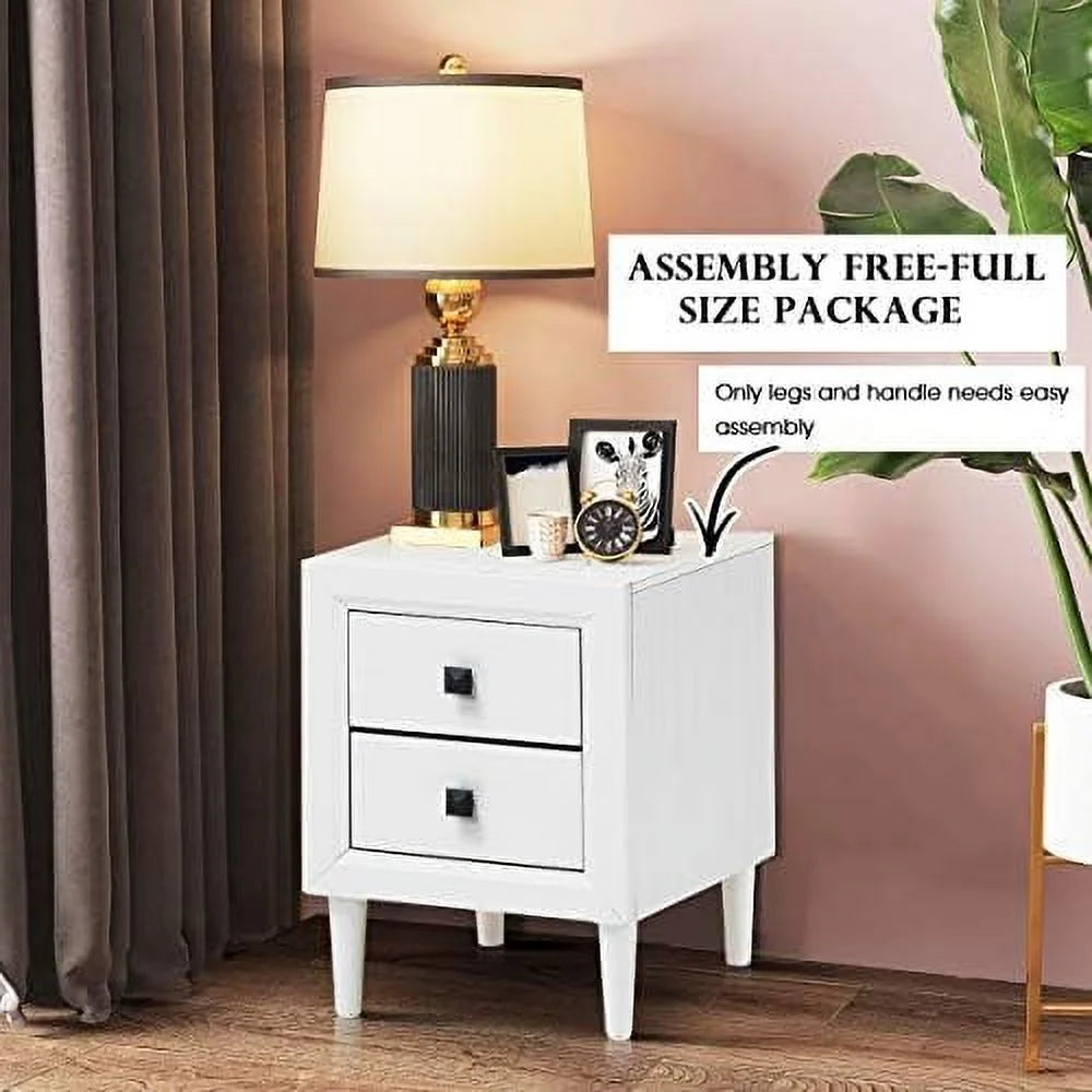 Grey 2-Drawer Nightstand Set of 2 with Solid Wood Legs E1088