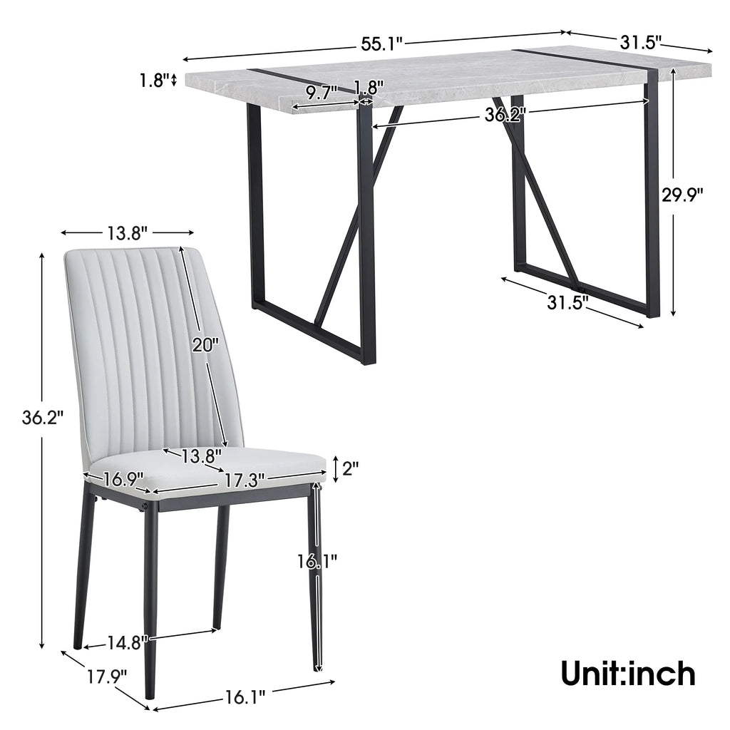 5 Pc Faux Marble Dining Table Set with 4 Chairs G413638