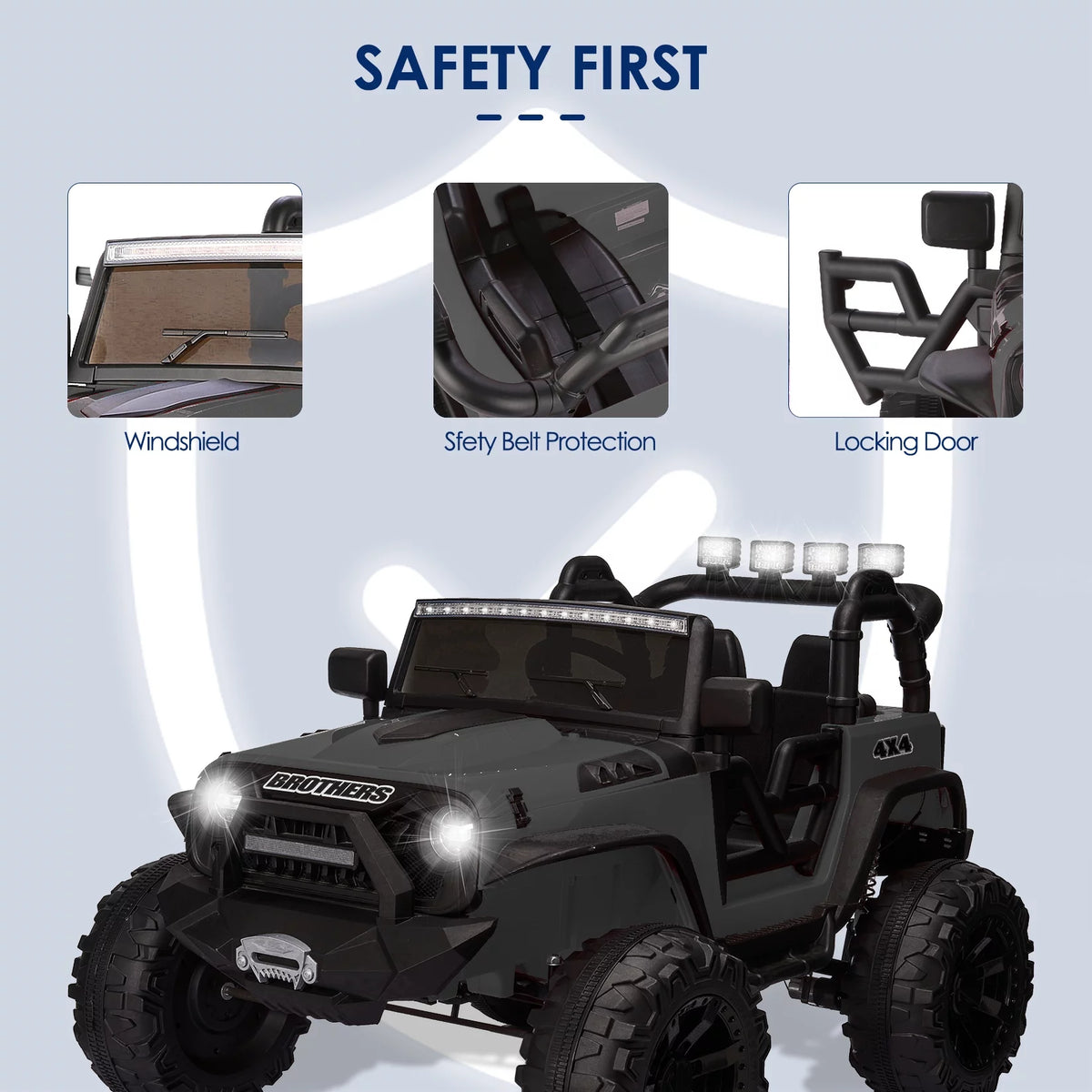 24V Electric Kids Ride On Truck Car with 2 Seaters Black N552