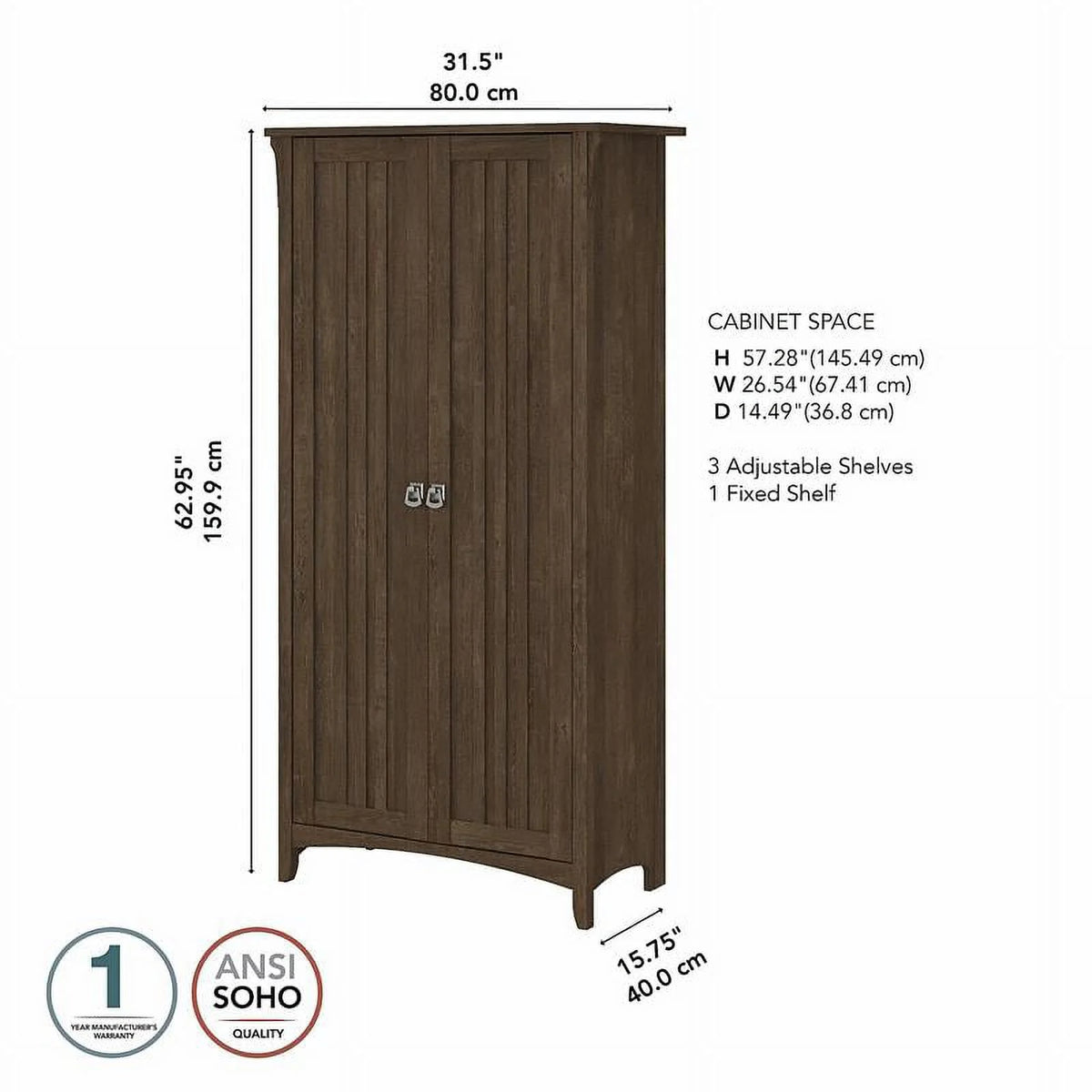 Ash Brown Engineered Wood Kitchen Pantry Cabinet with Doors A795552