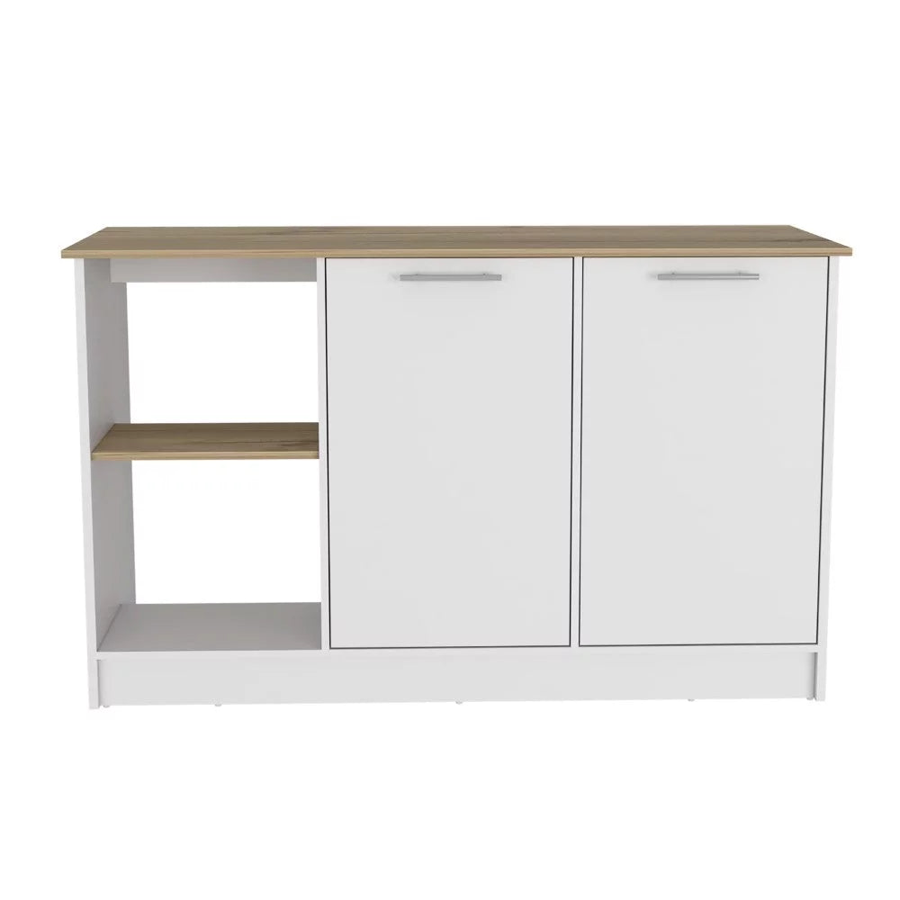 Light Oak White Kitchen Island with Four Open Shelves O490
