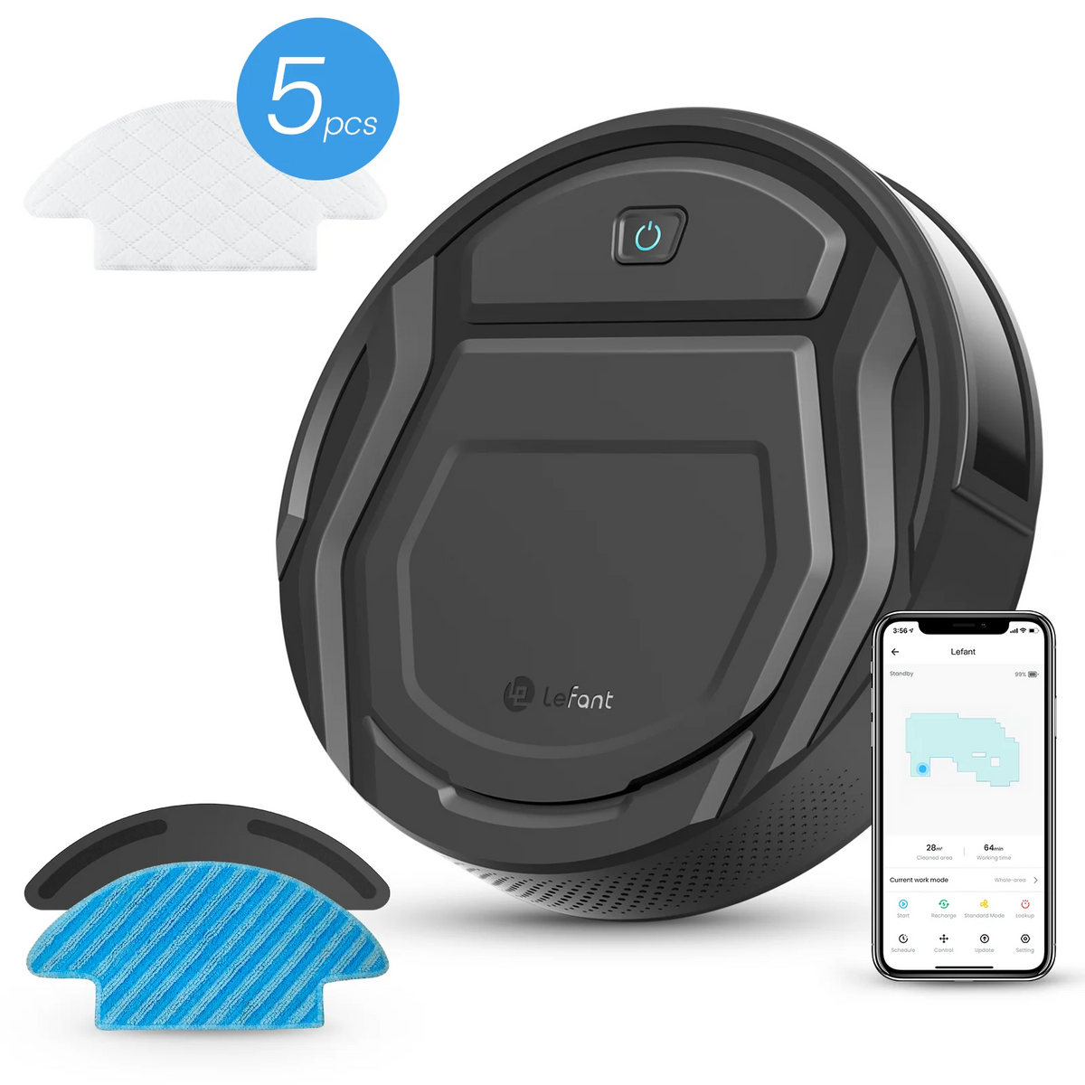 2 in 1 Robot Vacuum and Mop Combo, Black W90032