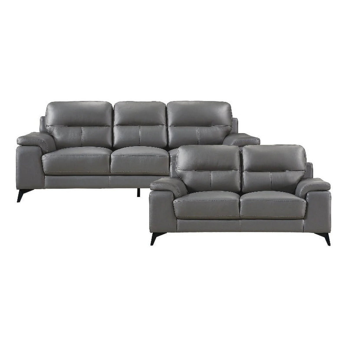Dark Gray Leather 2-Piece Upholstered Sofa Set C366