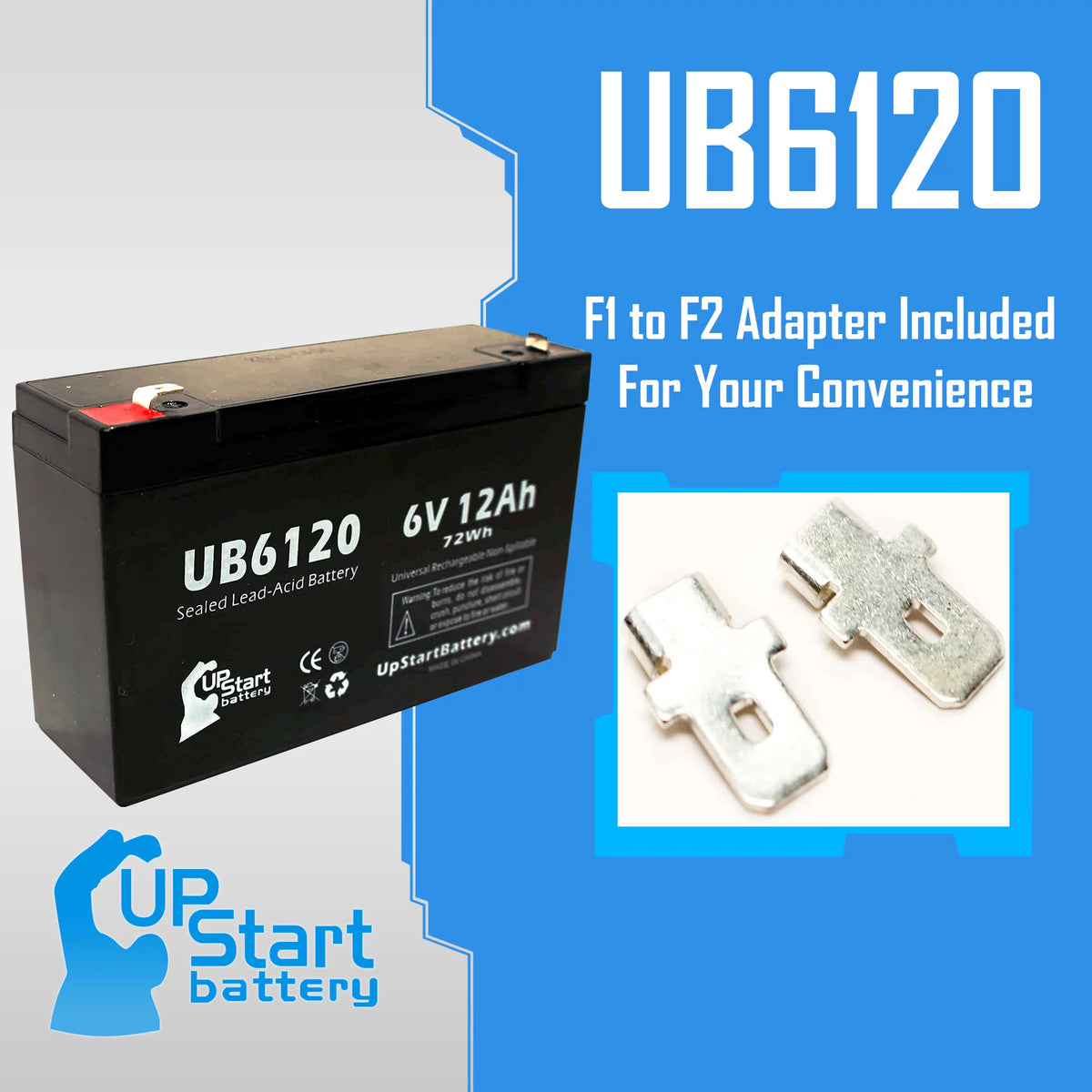 6V 12Ah Sealed Lead Acid Battery with F1 to F2 Terminal Adapters C985