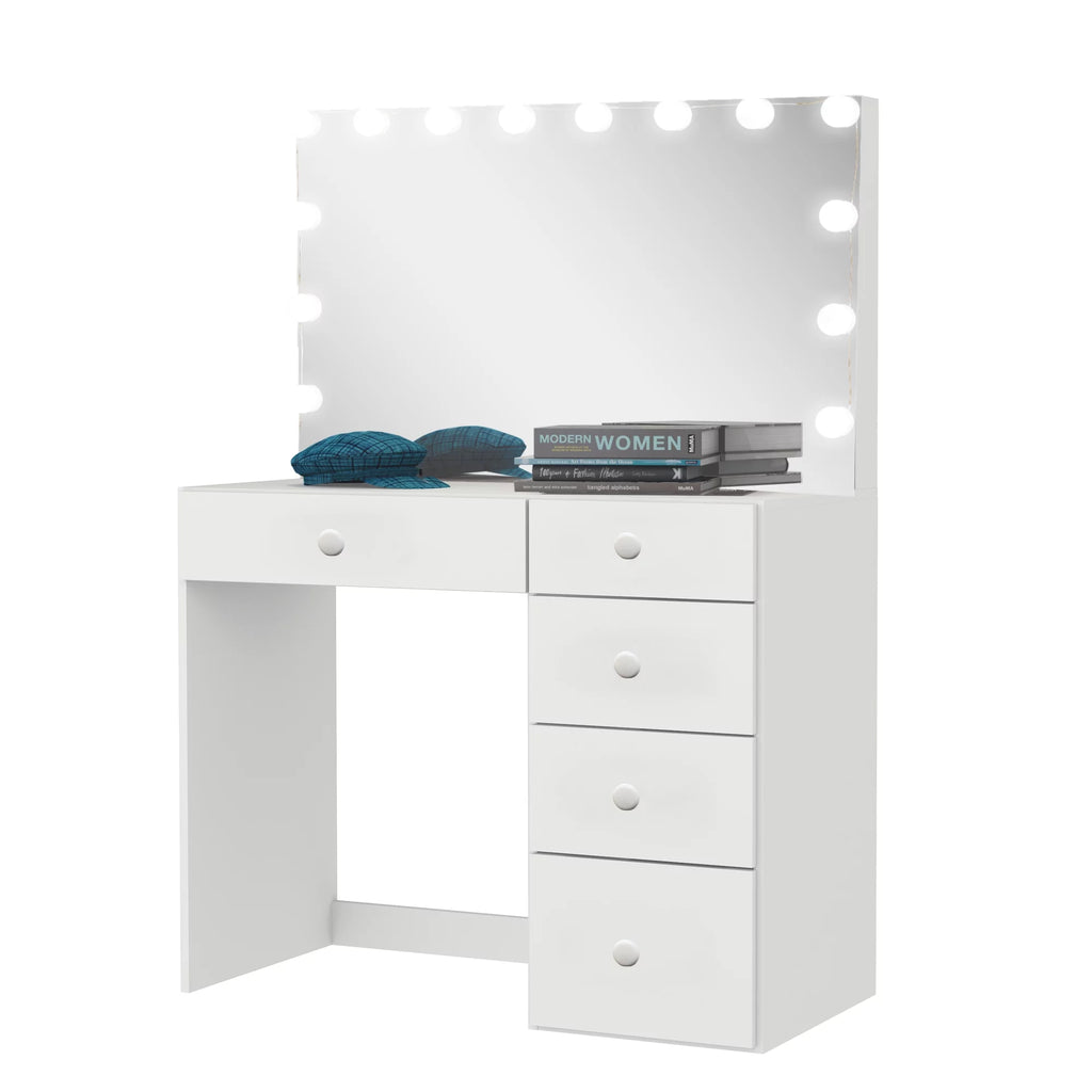 Modern White Vanity Desk with 5 Drawers C859501