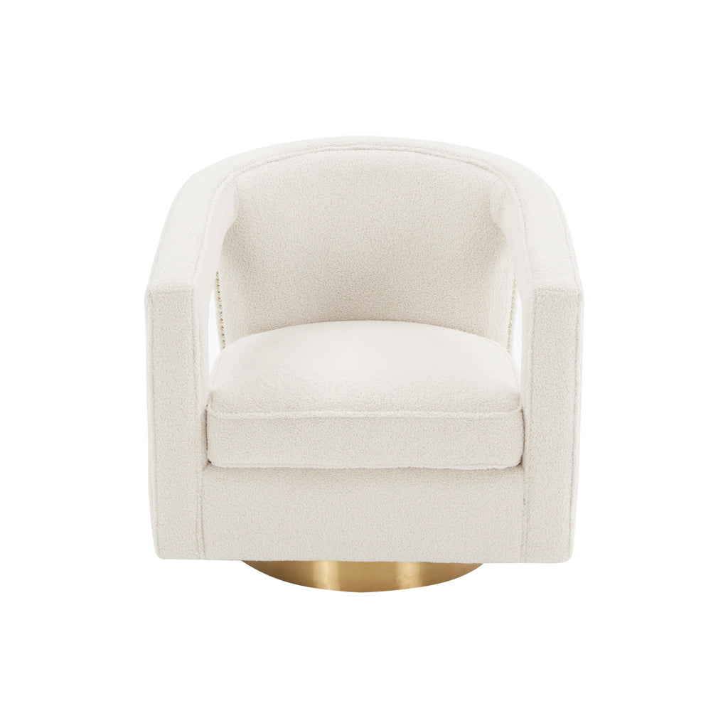 White Faux Fur Velvet Swivel Accent Chair with Gold Base S78262