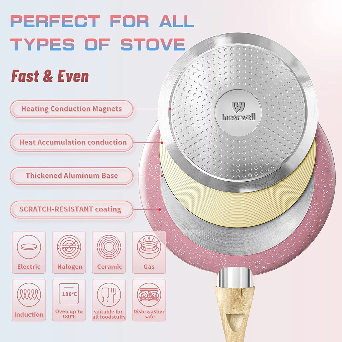 8 Piece Pink Nonstick Granite Stone Cookware Set M34042