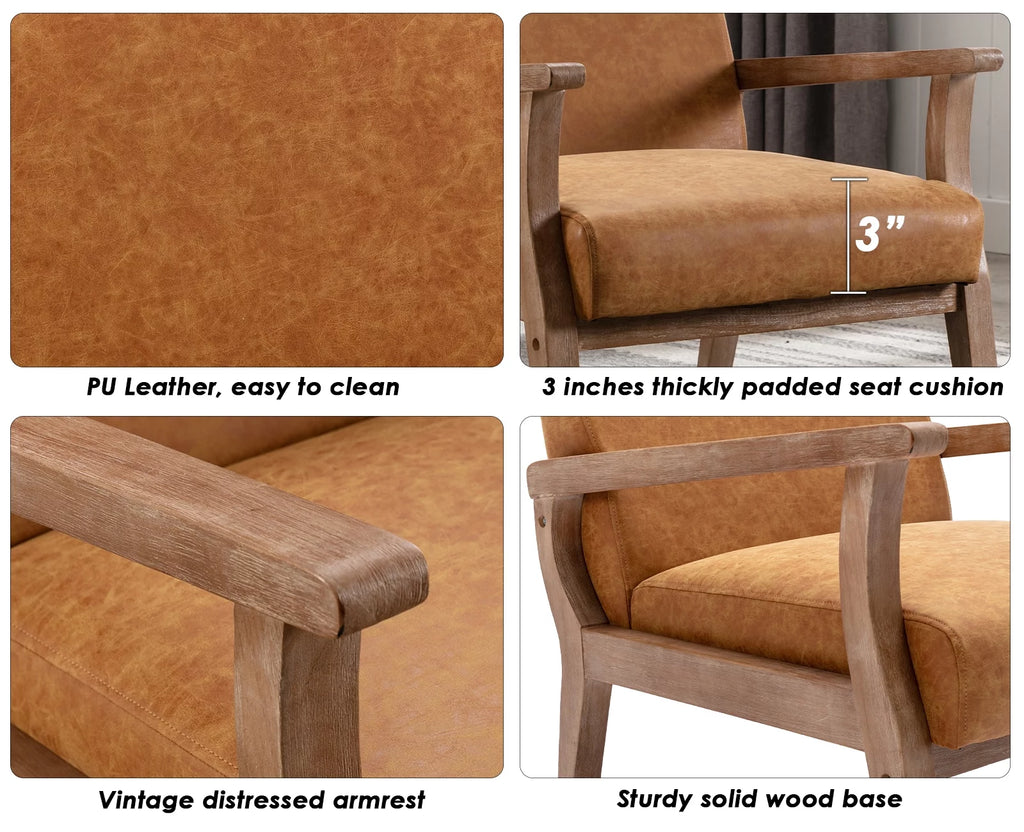 Tan Faux Leather Wooden Accent Chair G2520