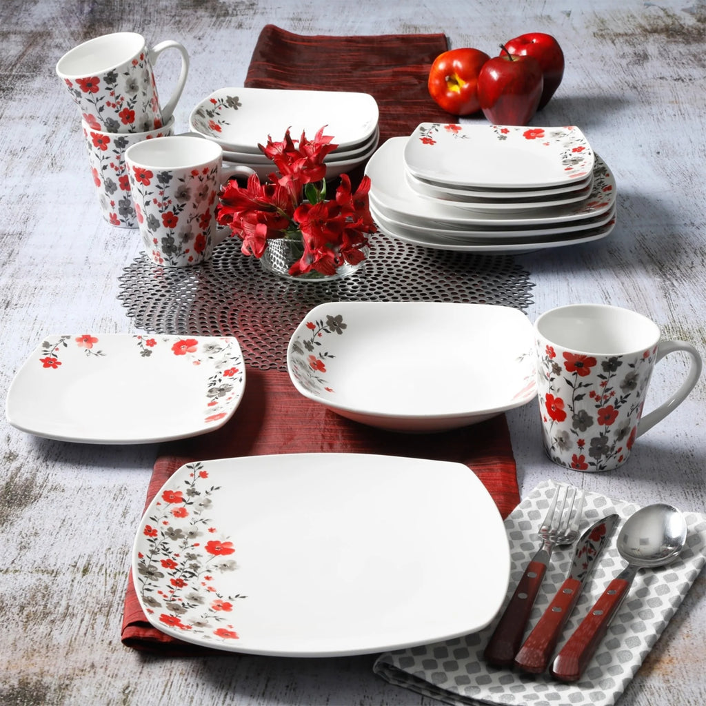 16 Piece White Floral Ceramic Dinnerware Set Z985146