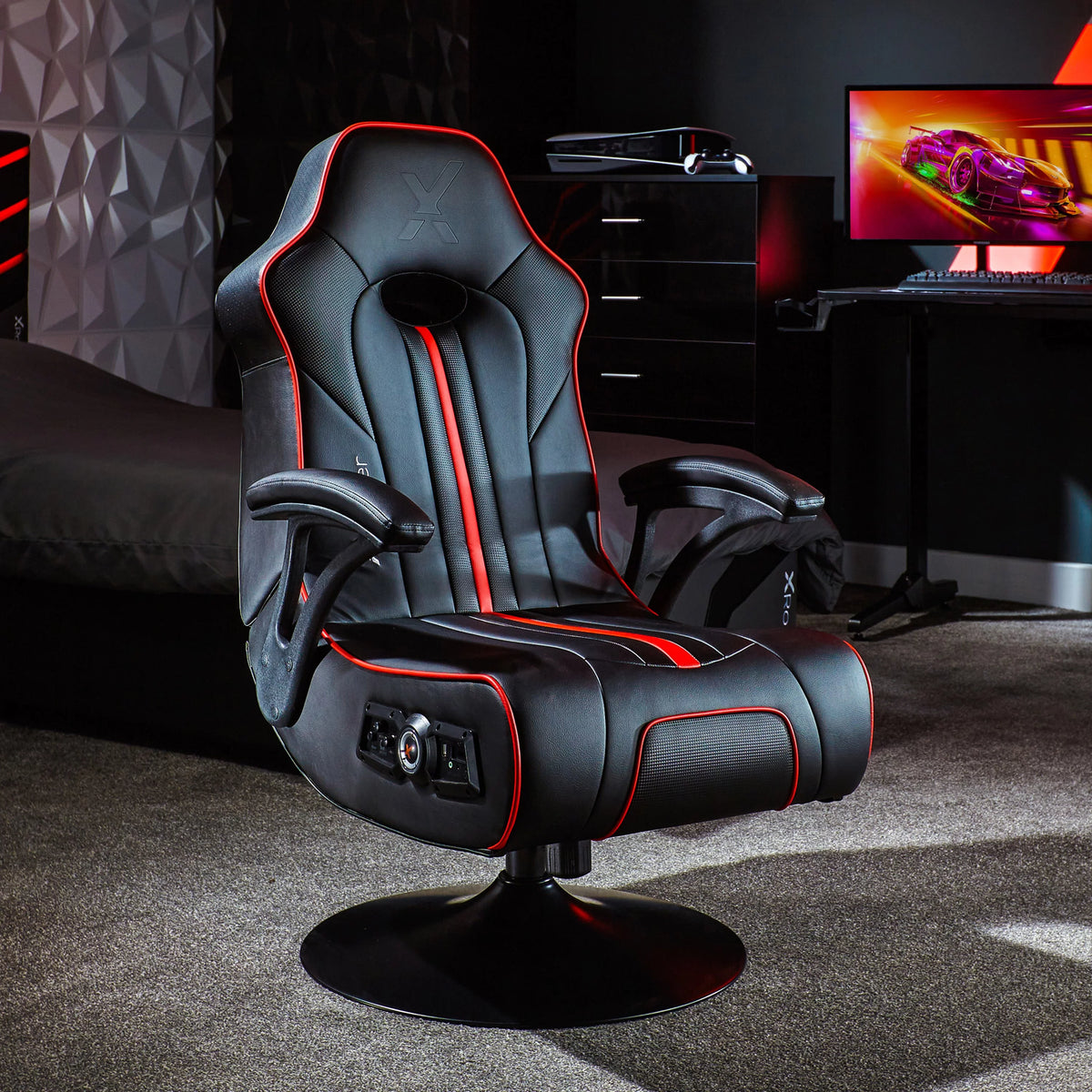Black/Red Pedestal Gaming Chair with Subwoofer L607102