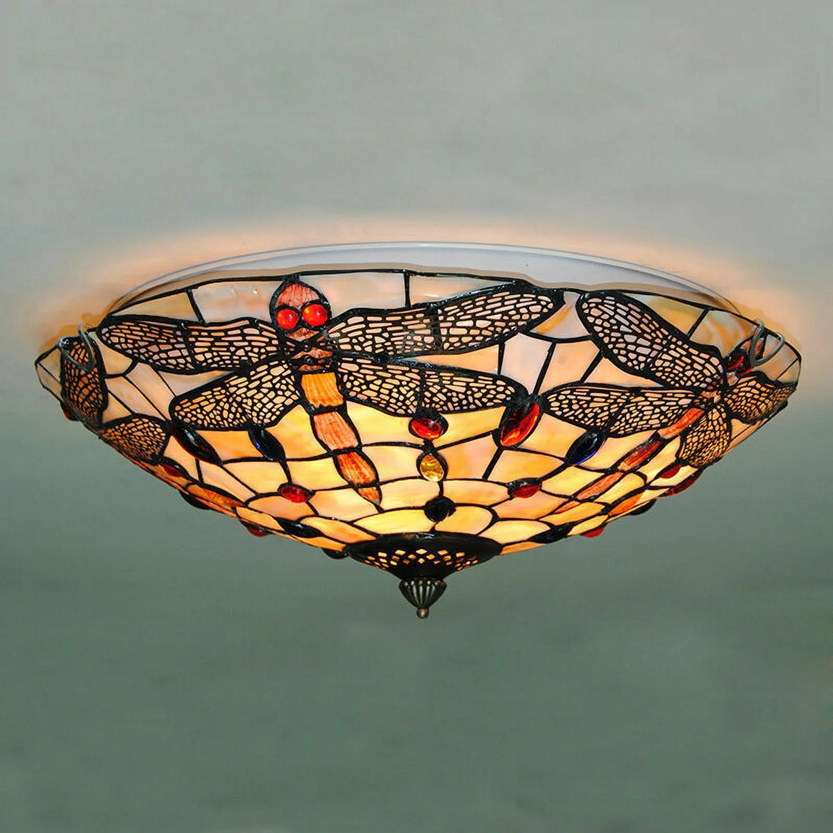 Stained Glass Dragonfly Flush Mount Ceiling Light Fixture K9263