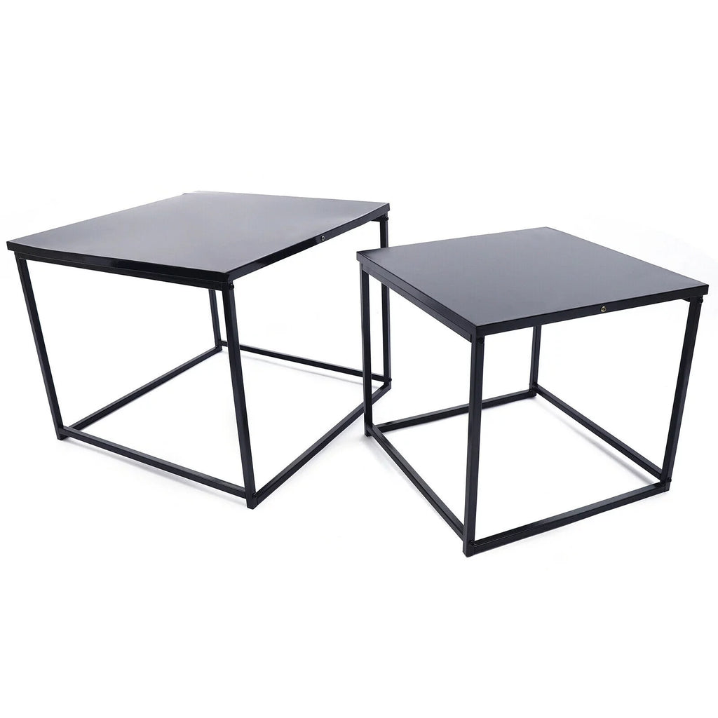 2 Pcs Black Metal Square End Table Y7446