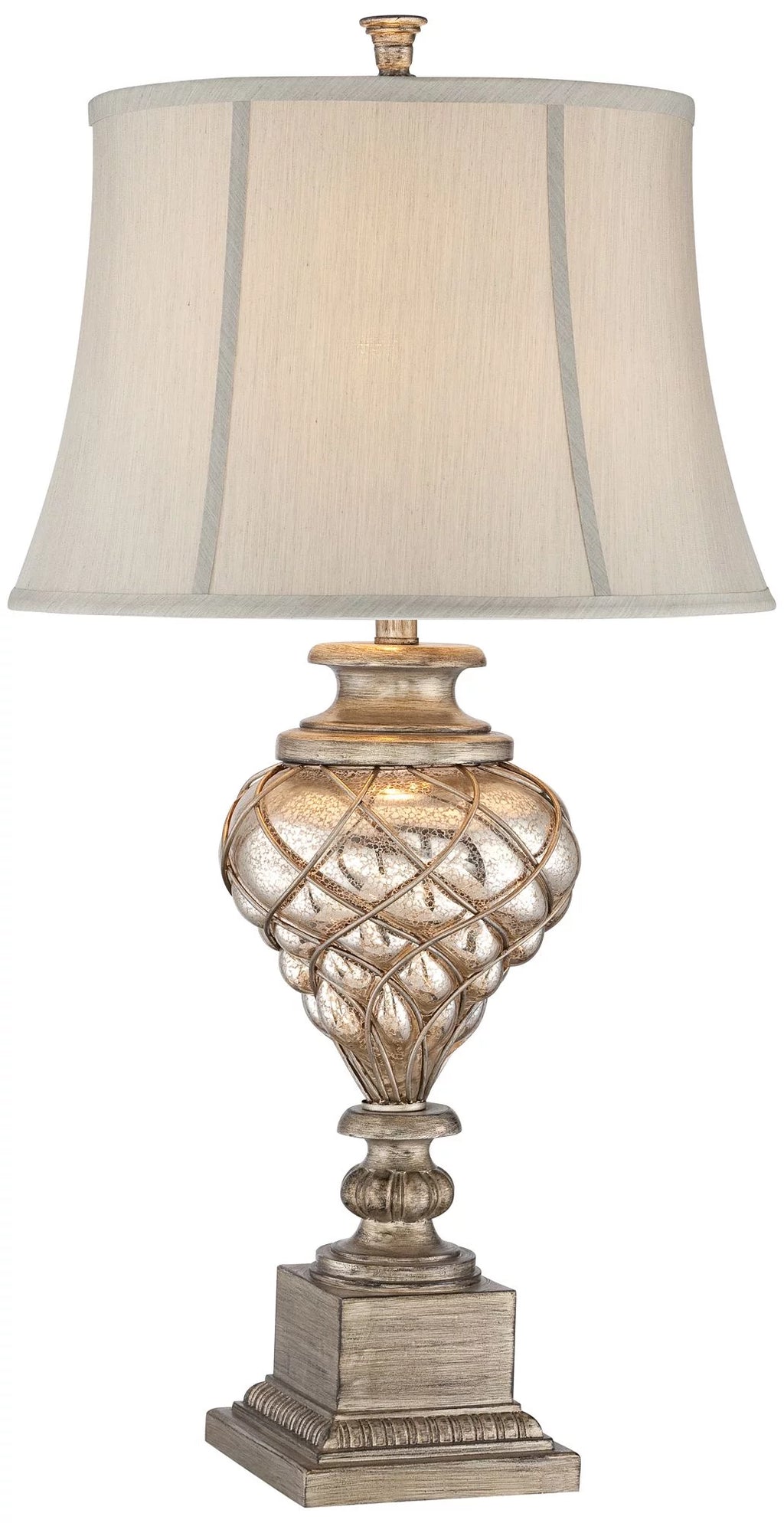 Traditional Table Lamp with Nightlight LED Off White Mist Fabric Bell Shade R206