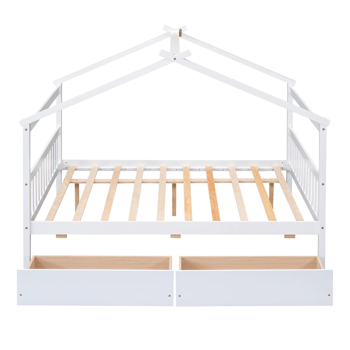 Full Size White Wooden House Bed with Drawers Y72152