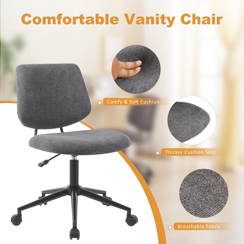 Armless Height-Adjustable Rolling Swivel Office Chair with Wheels I760