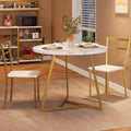 Round 3 Piece Marble White Gold Dining Table Set X5477