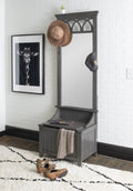 Gray Hall Tree with Storage Bench and Mirror M689874