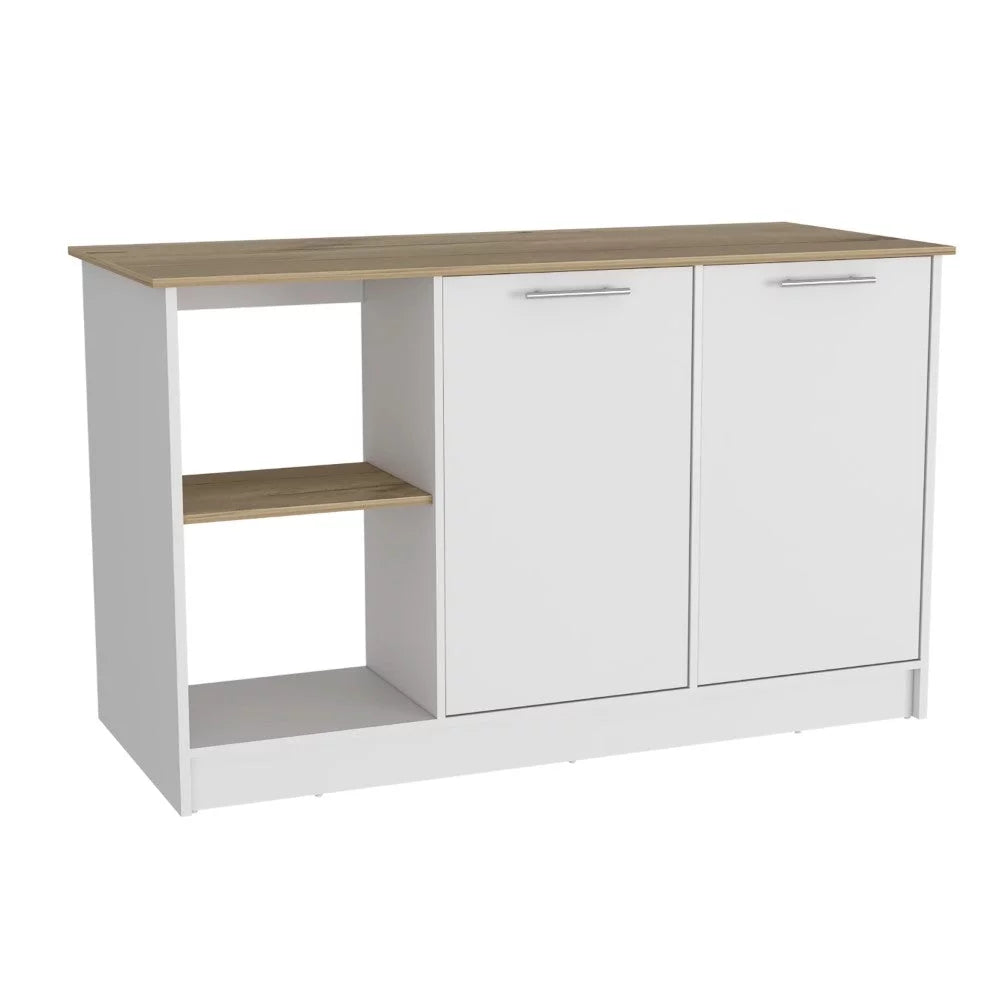 Light Oak White Kitchen Island with Four Open Shelves O490