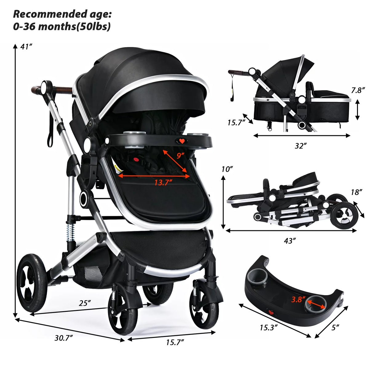 3 in 1 Convertible Newborn Bassinet Stroller Q2224
