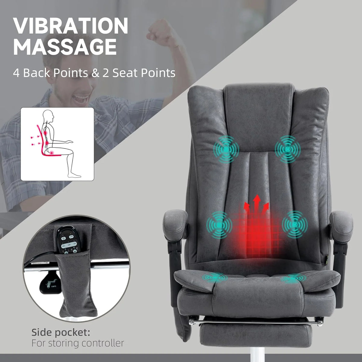 Dark Blue Microfiber Office Chair with Massage and Footrest S9328