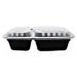 38 oz. Black Rectangular 2-Compartment Food Containers with Clear Lids S10472