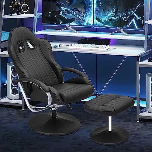 Black Racing Style Recliner Chair with Ottoman G6052